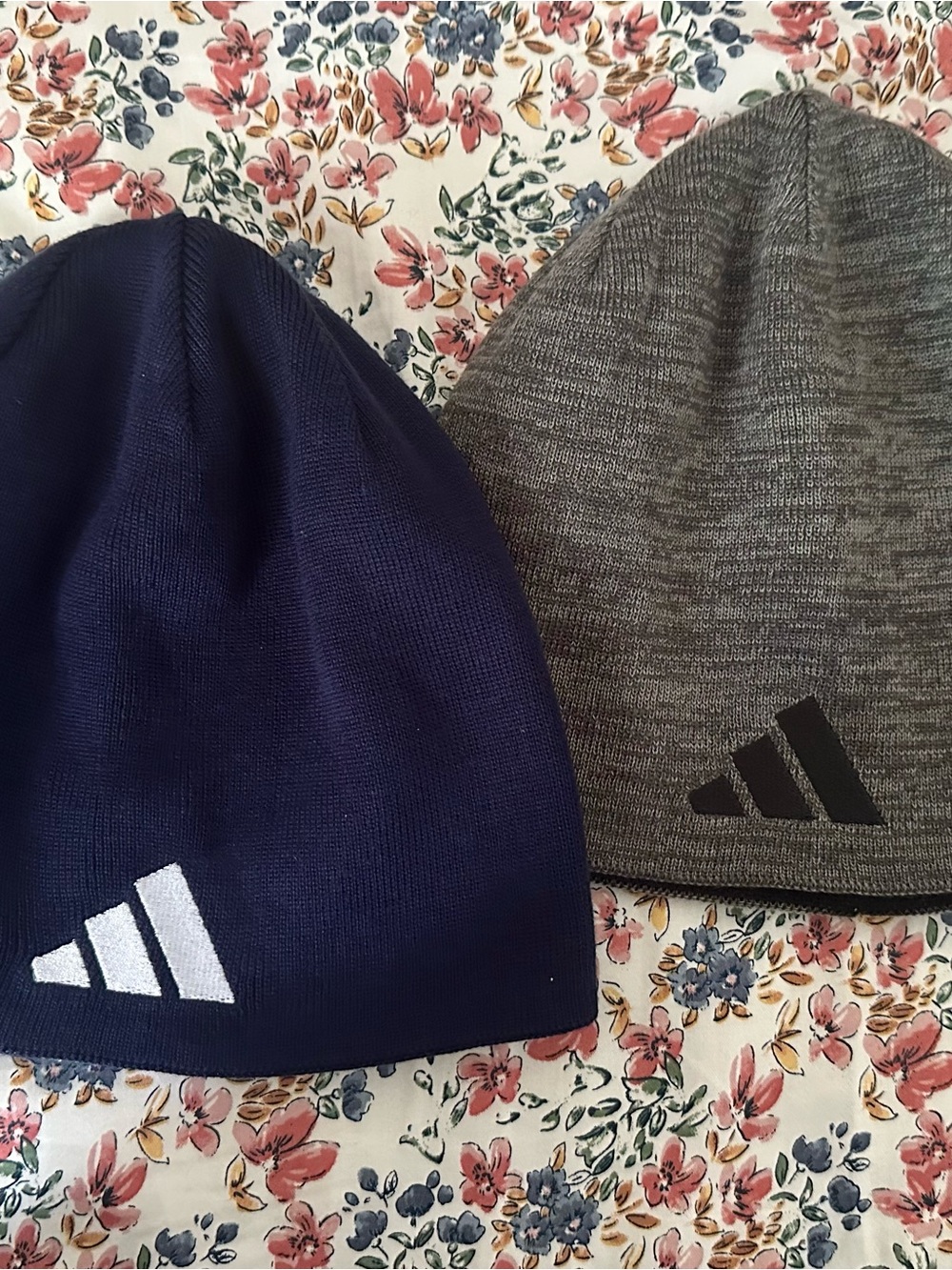 adidas Knit Beanie Pair — Navy & Heather Gray